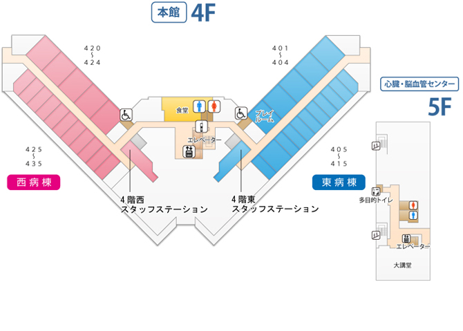 本館4階、心臓・脳血管センター5階